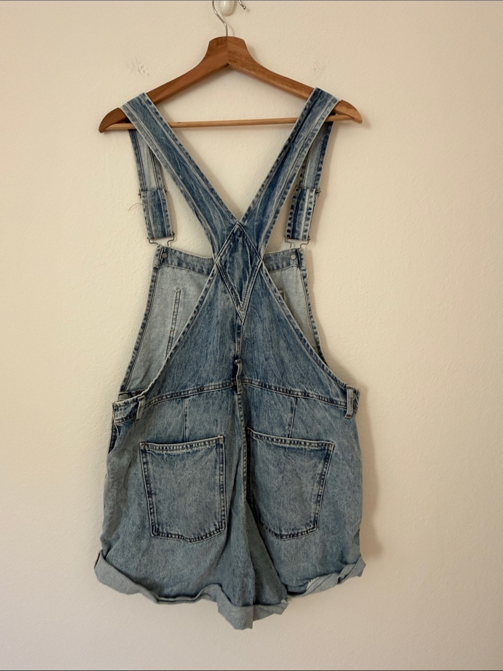 Free People Ziggy Shortall Short Overalls We The Free Light Blue Denim Size M - Picture 5 of 12